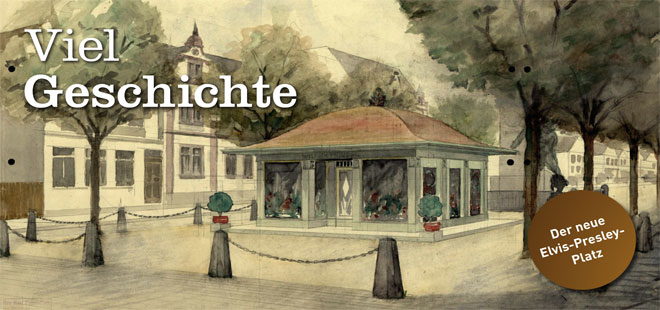 Das Bild zeigt den Flyer Elvis-Presley-Platz, copyright Stadt Friedberg (Hessen)